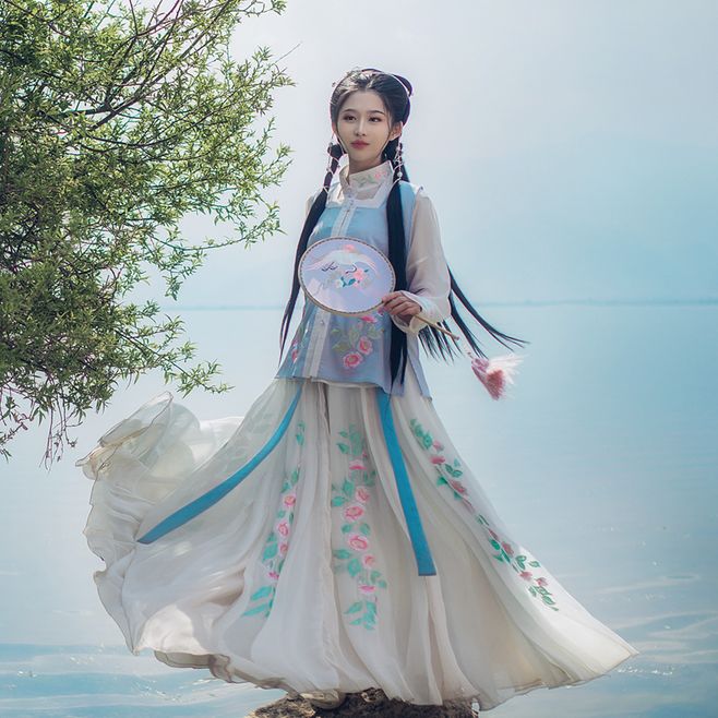 華姿儀賞 清游 原創(chuàng)設(shè)計(jì)漢服女裝日常繡花百搭超大擺齊腰襦裙